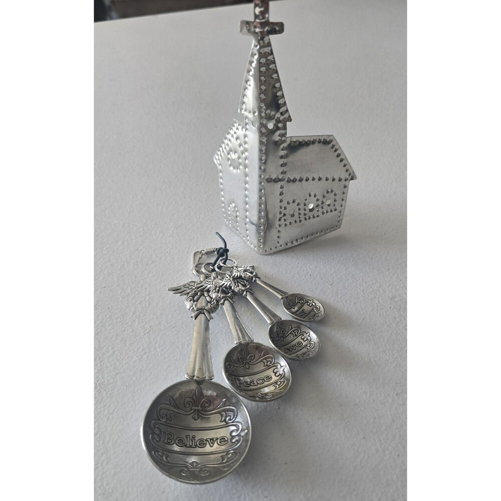 GANZ 4 Pc Measuring Spoon Set Angel 1/4 Tsp to 1 Tbsp & Tin Tealight Church